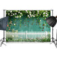 Floral Garden with Ladybugs & White Picket Fence Backdrop