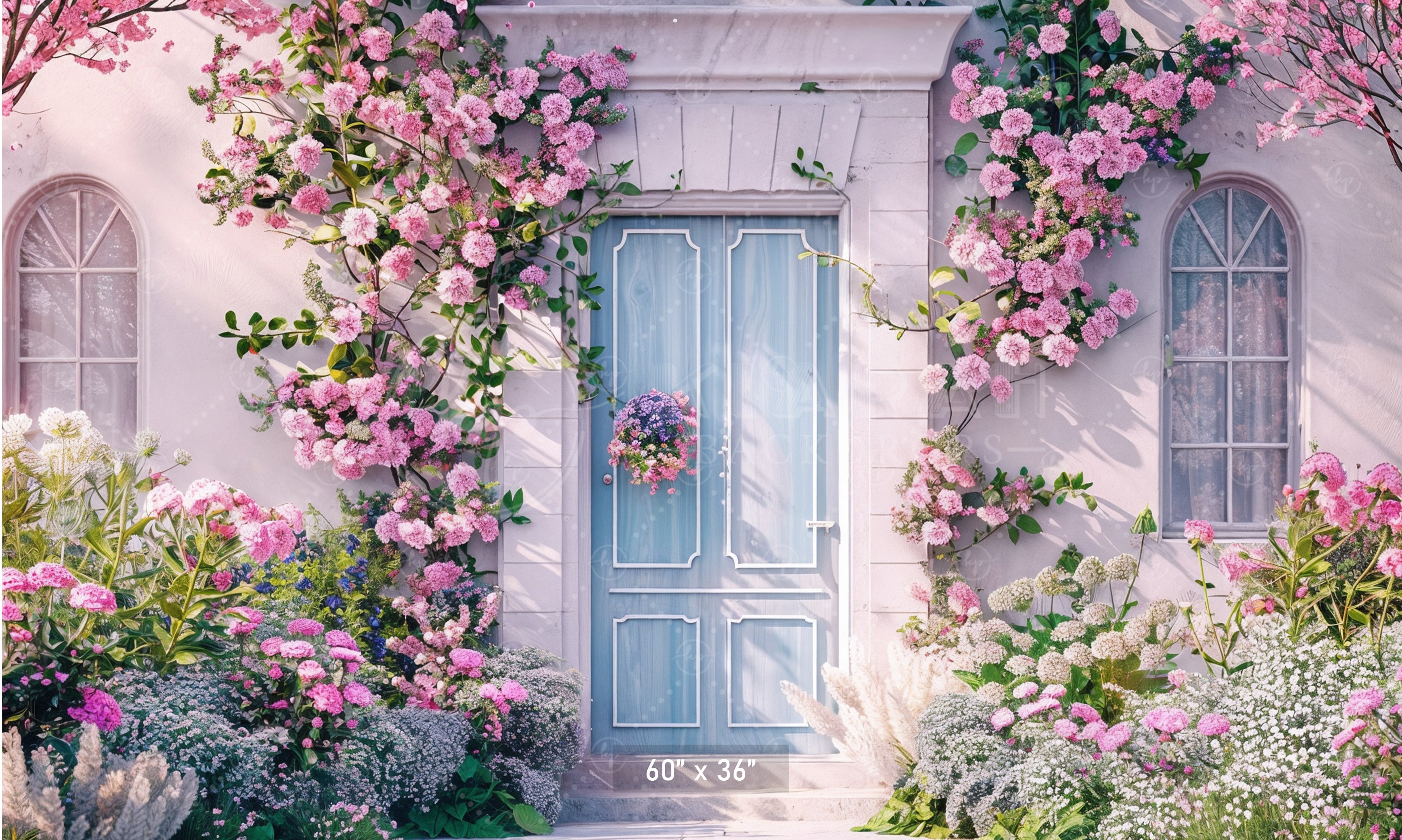 Blooming Pink Cottage Entrance Backdrop