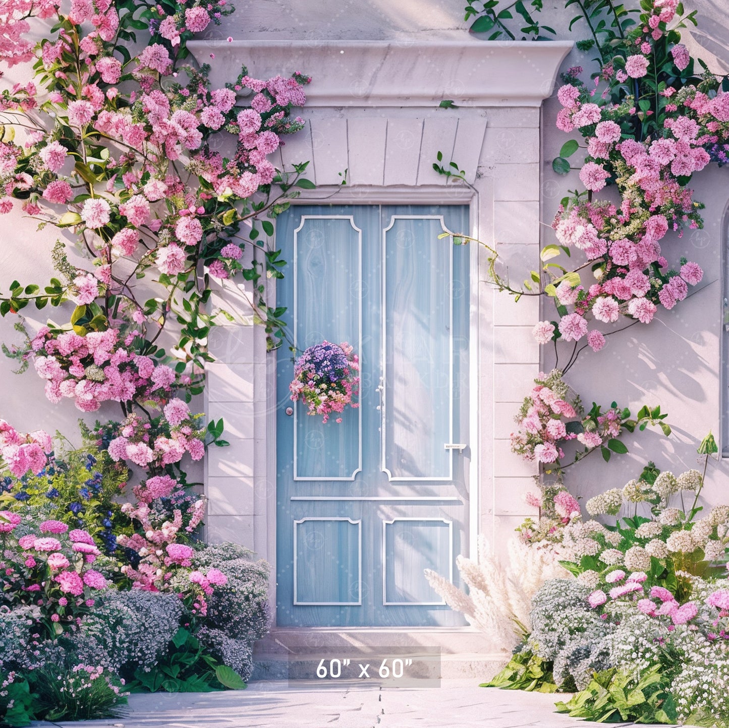 Blooming Pink Cottage Entrance Backdrop