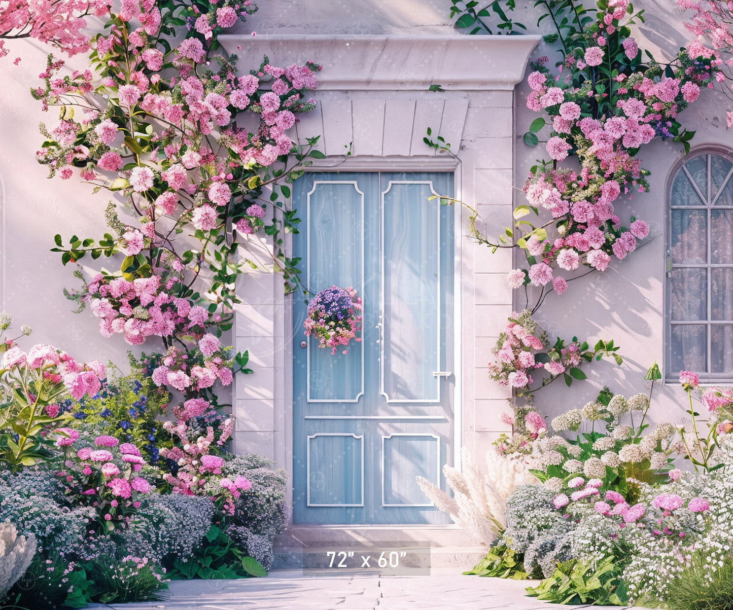 Blooming Pink Cottage Entrance Backdrop