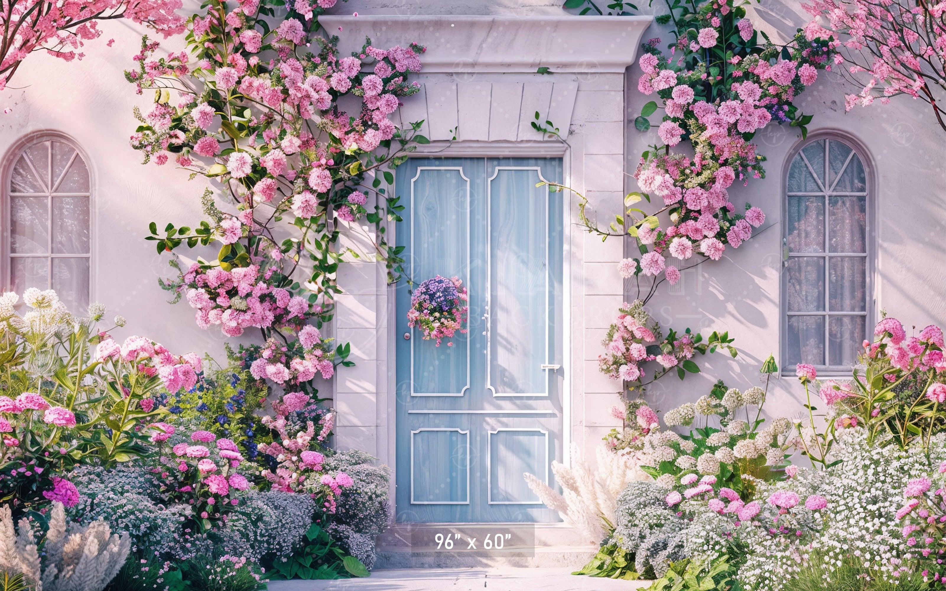 Blooming Pink Cottage Entrance Backdrop