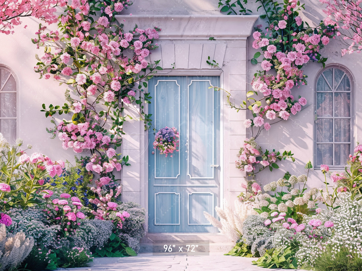 Blooming Pink Cottage Entrance Backdrop