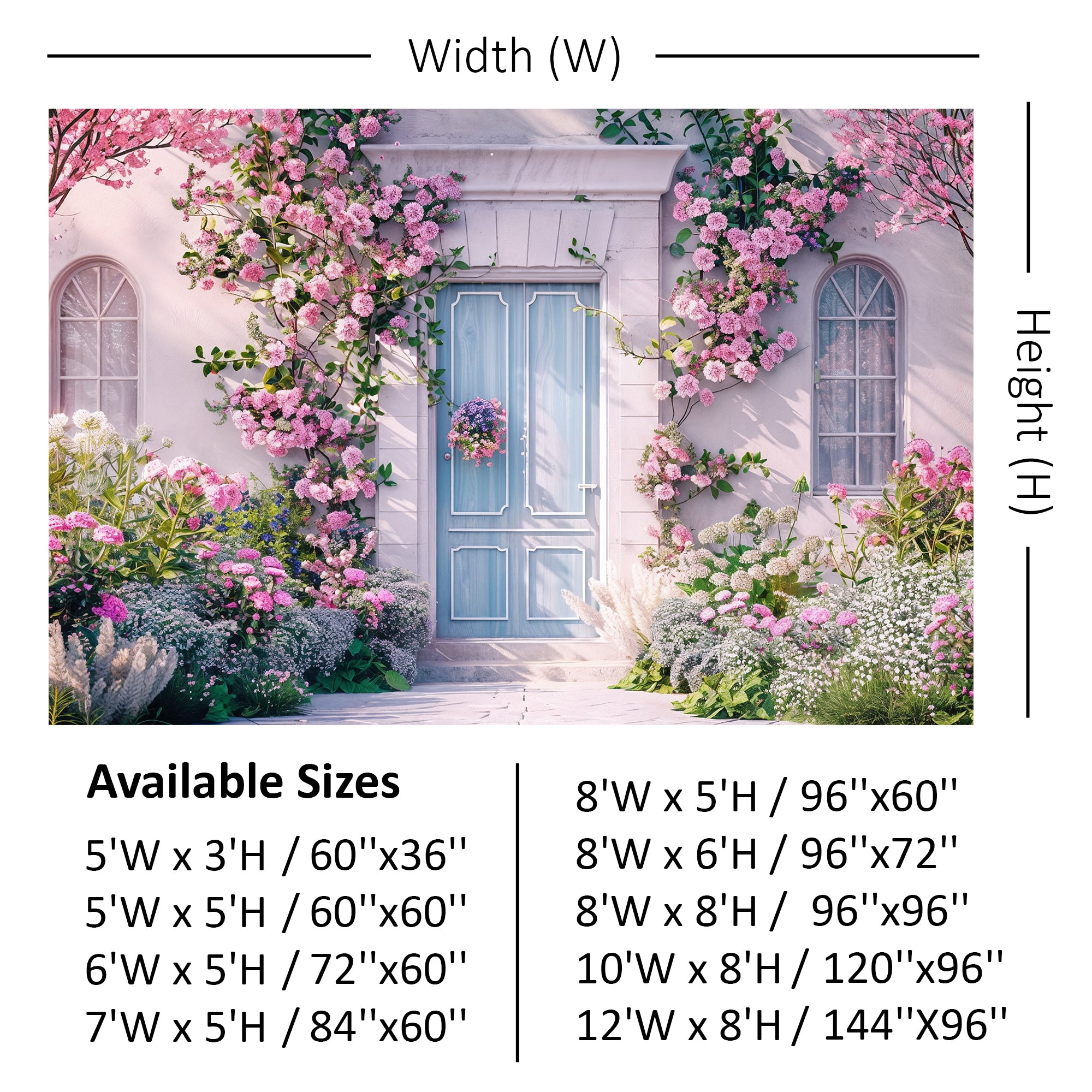 Blooming Pink Cottage Entrance Backdrop