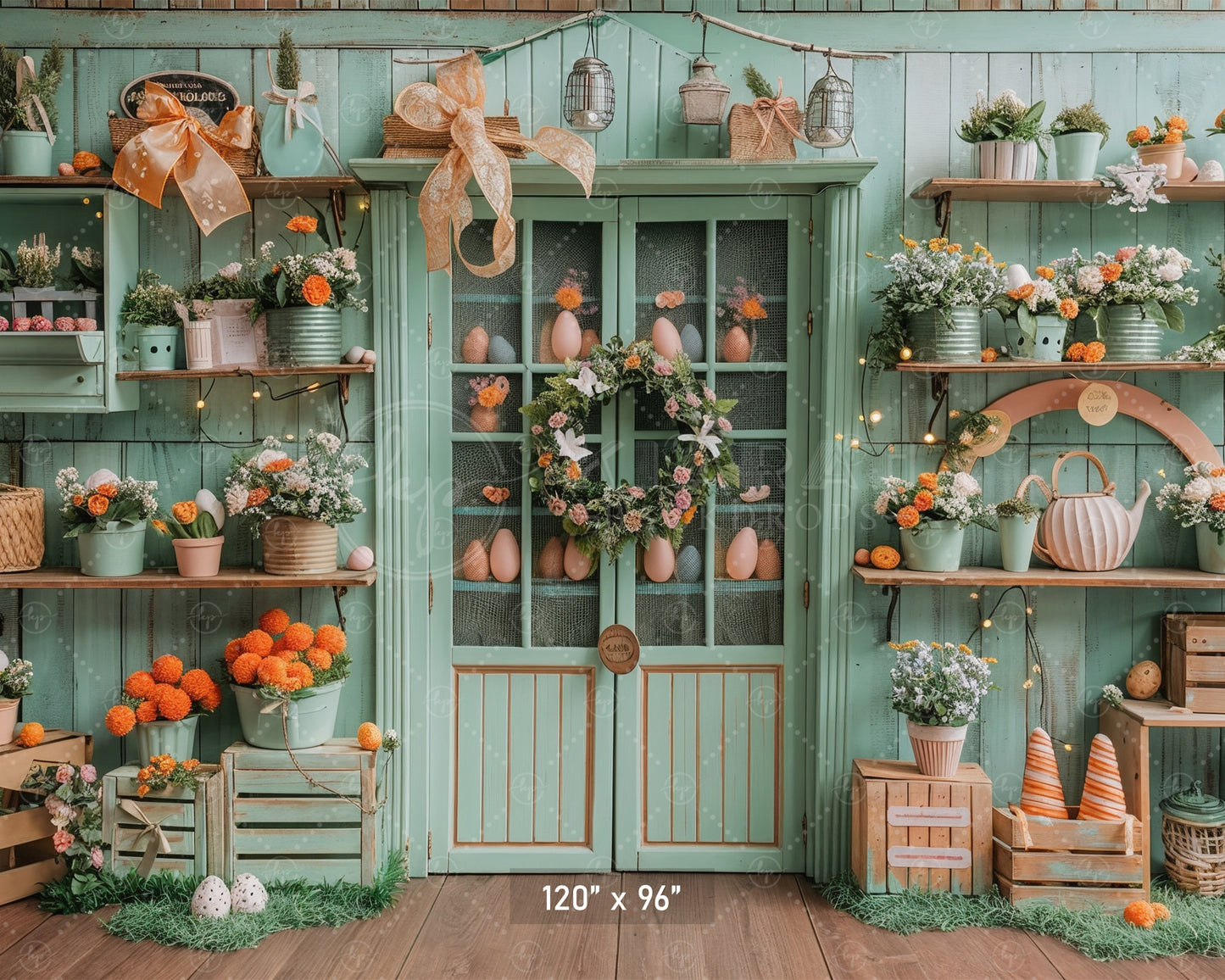 Rustic Spring Garden Shelf Backdrop