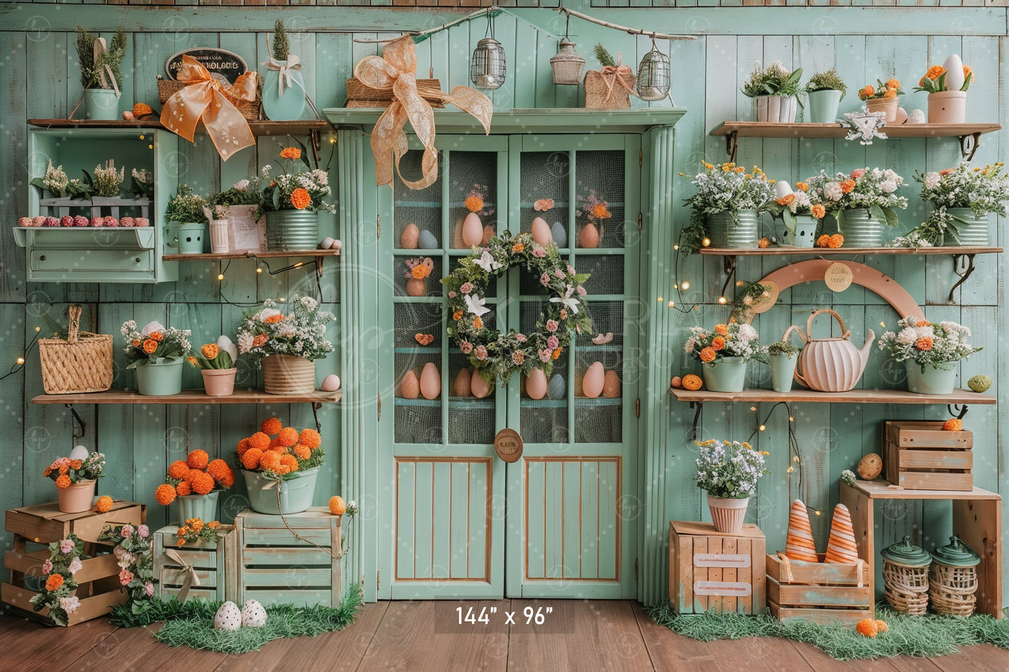 Rustic Spring Garden Shelf Backdrop