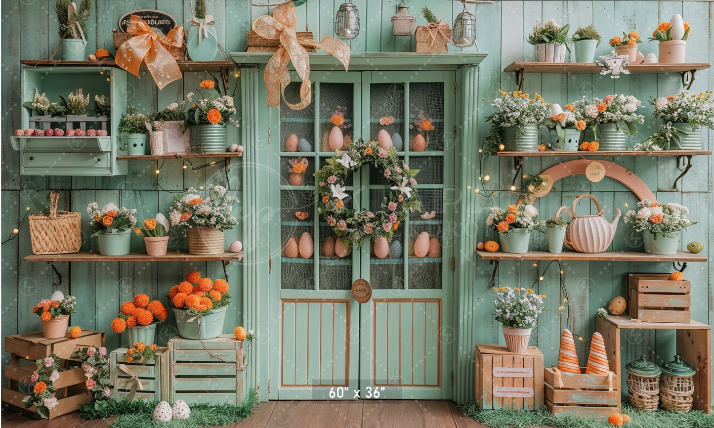 Rustic Spring Garden Shelf Backdrop