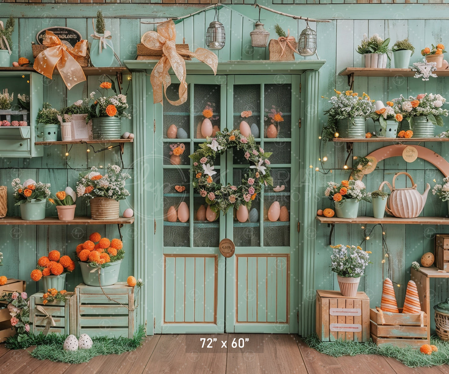 Rustic Spring Garden Shelf Backdrop