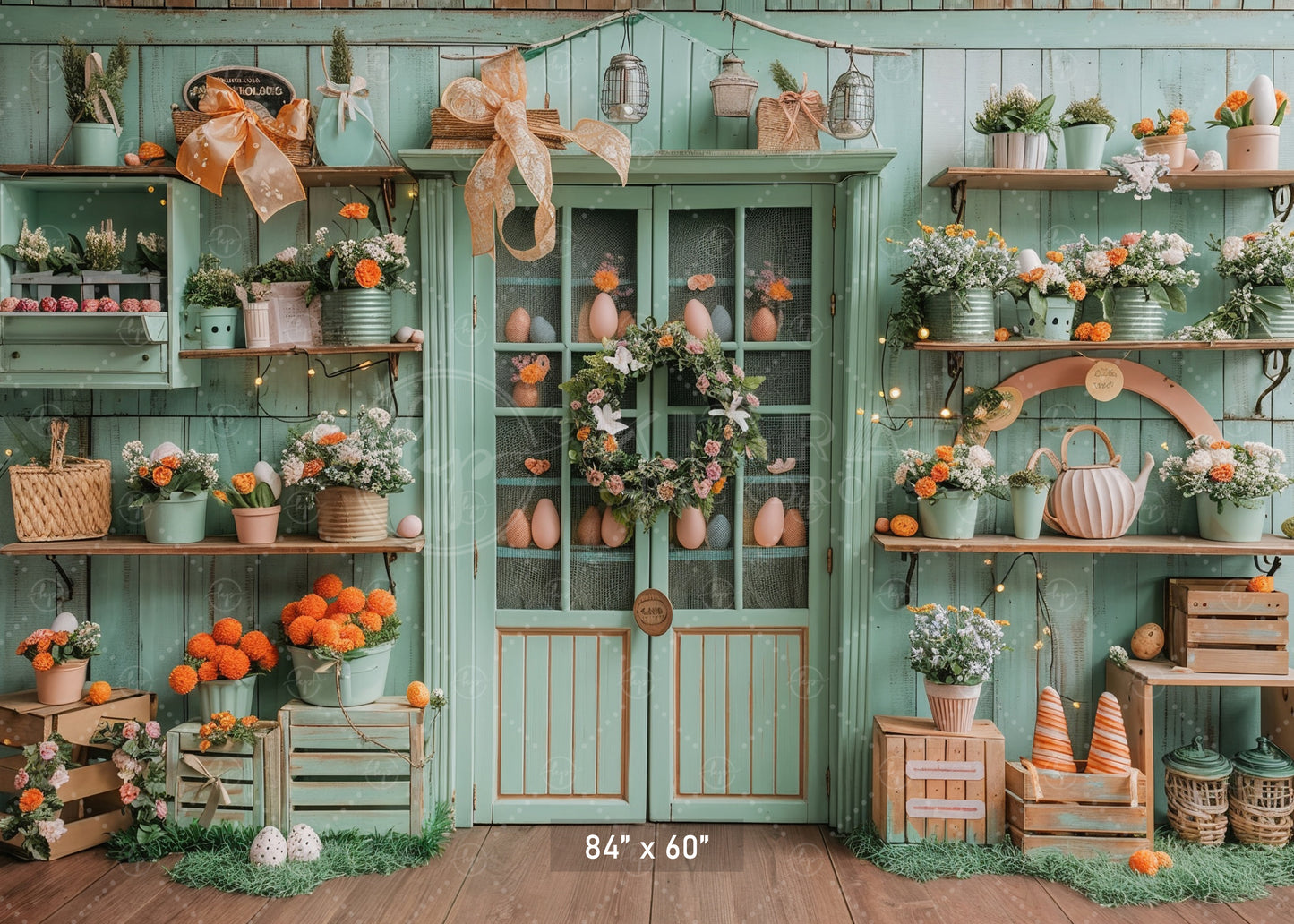 Rustic Spring Garden Shelf Backdrop