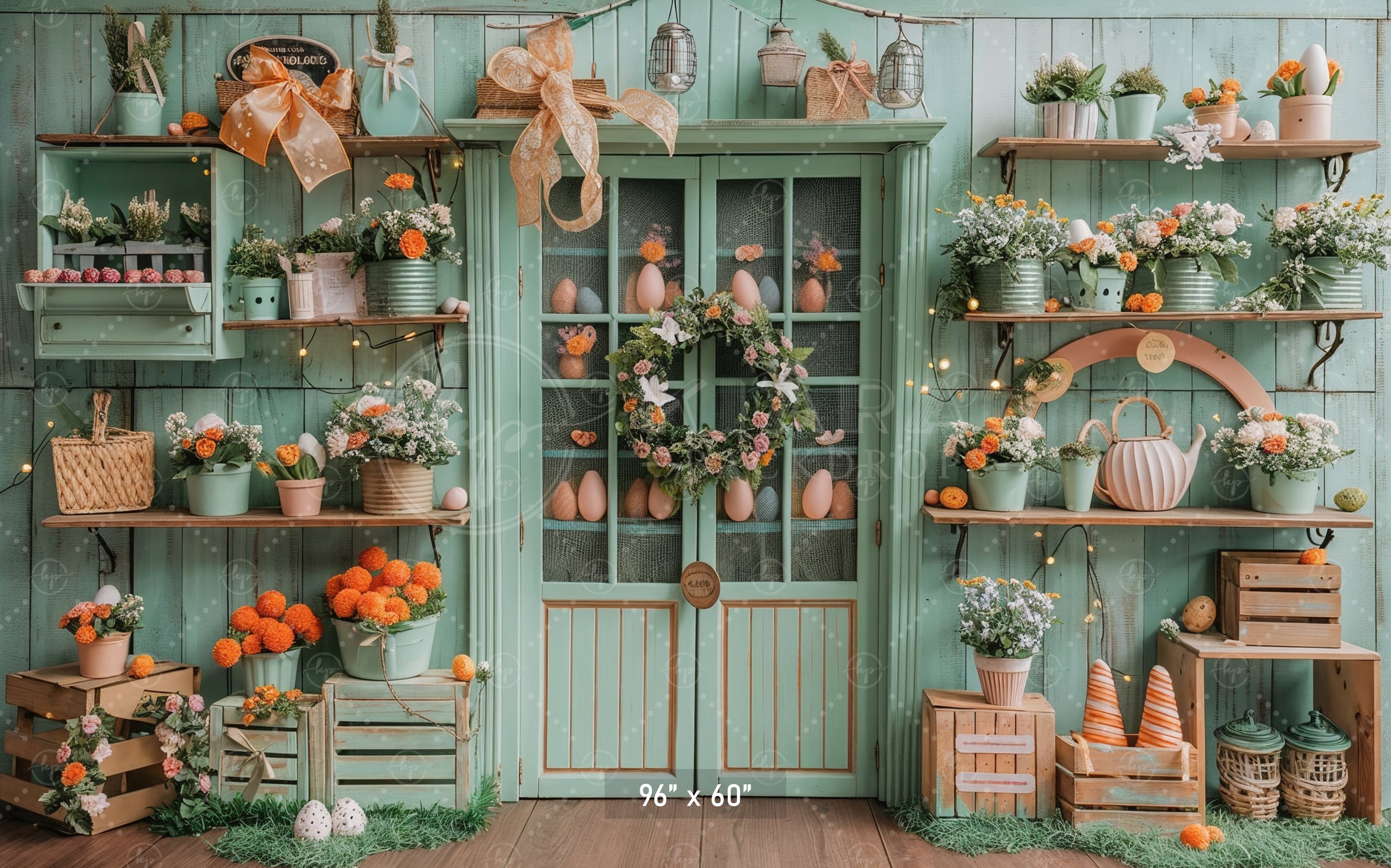 Rustic Spring Garden Shelf Backdrop