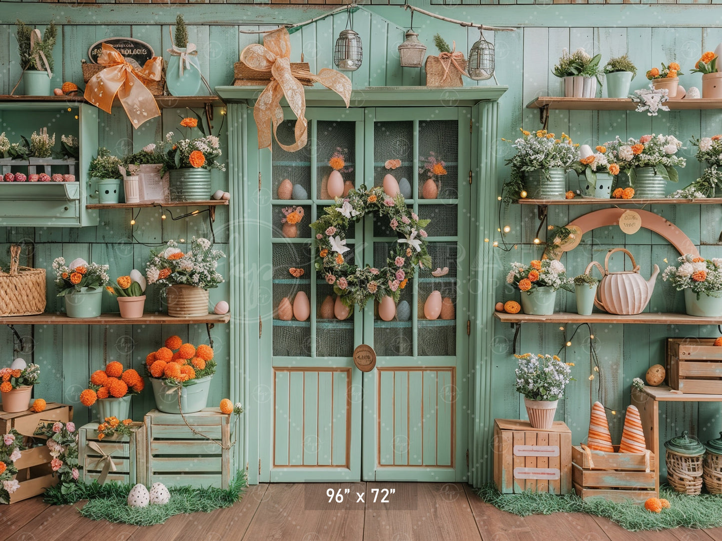 Rustic Spring Garden Shelf Backdrop