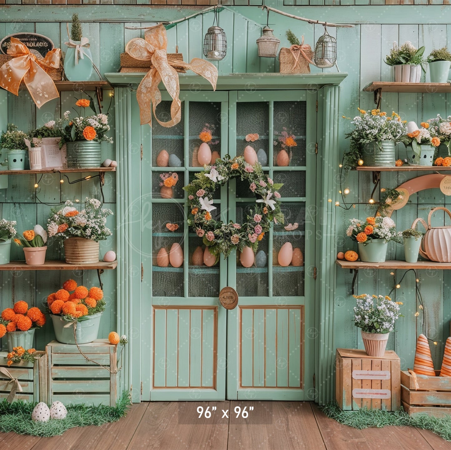 Rustic Spring Garden Shelf Backdrop