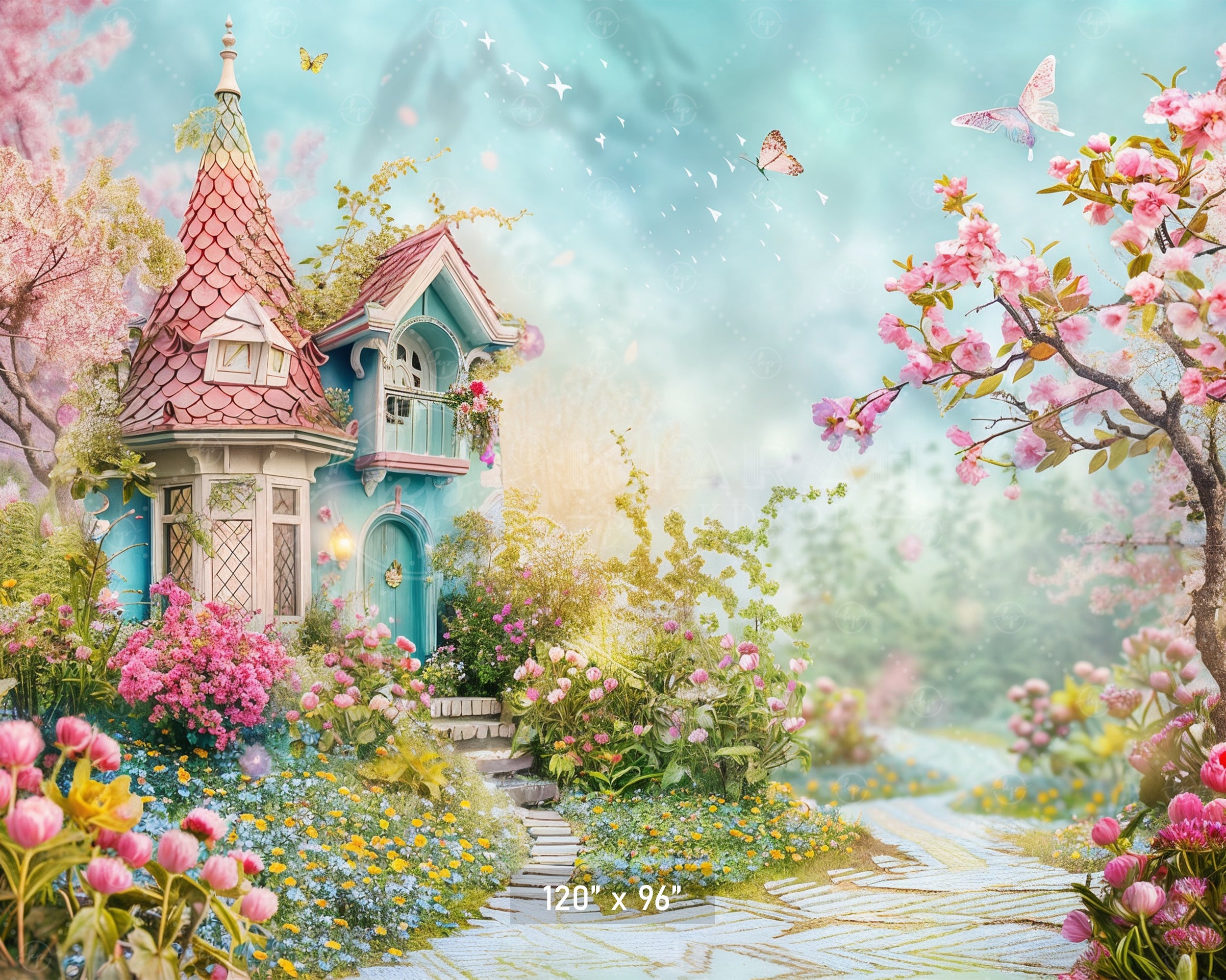 Whimsical Garden Cottage Pathway Backdrop