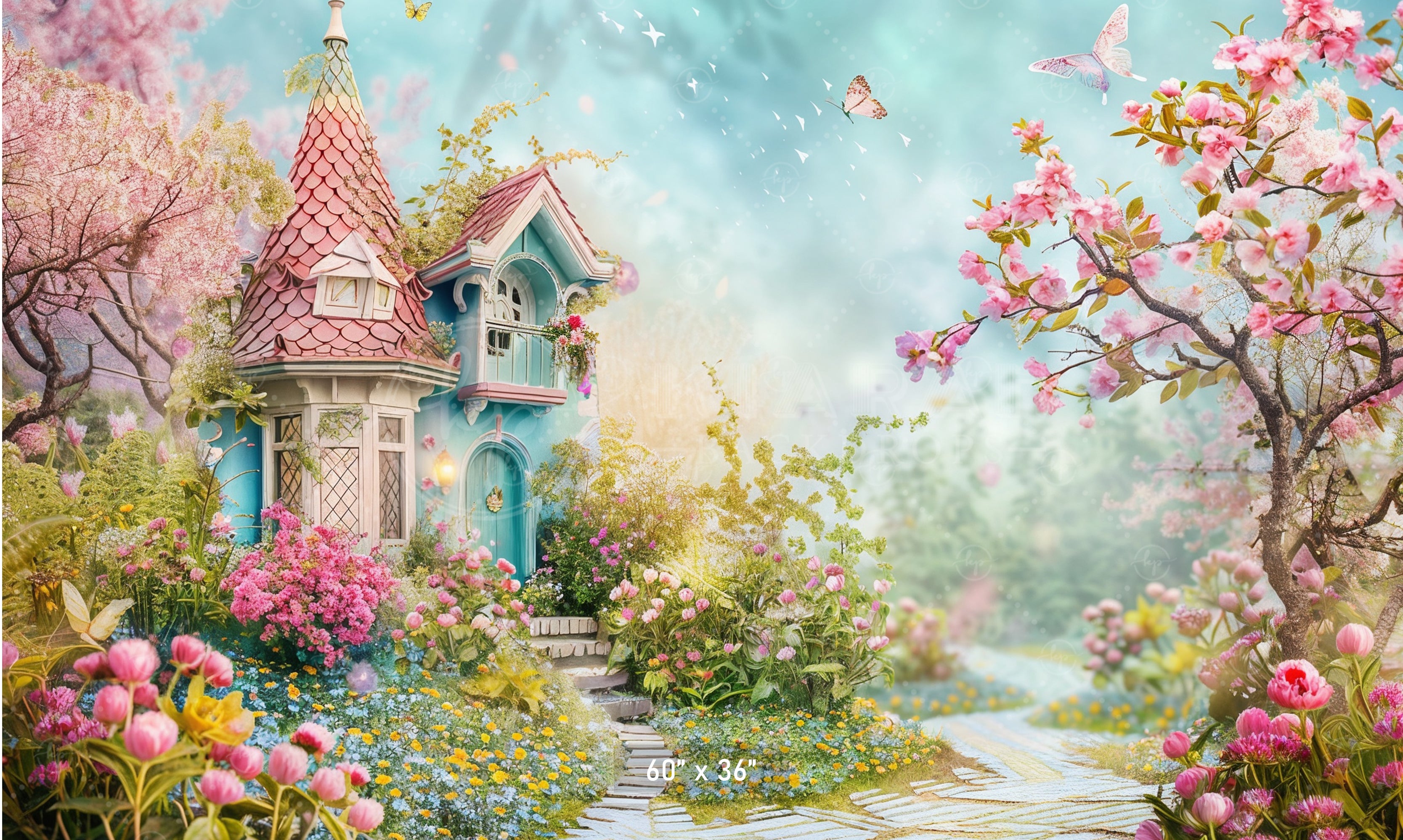 Whimsical Garden Cottage Pathway Backdrop