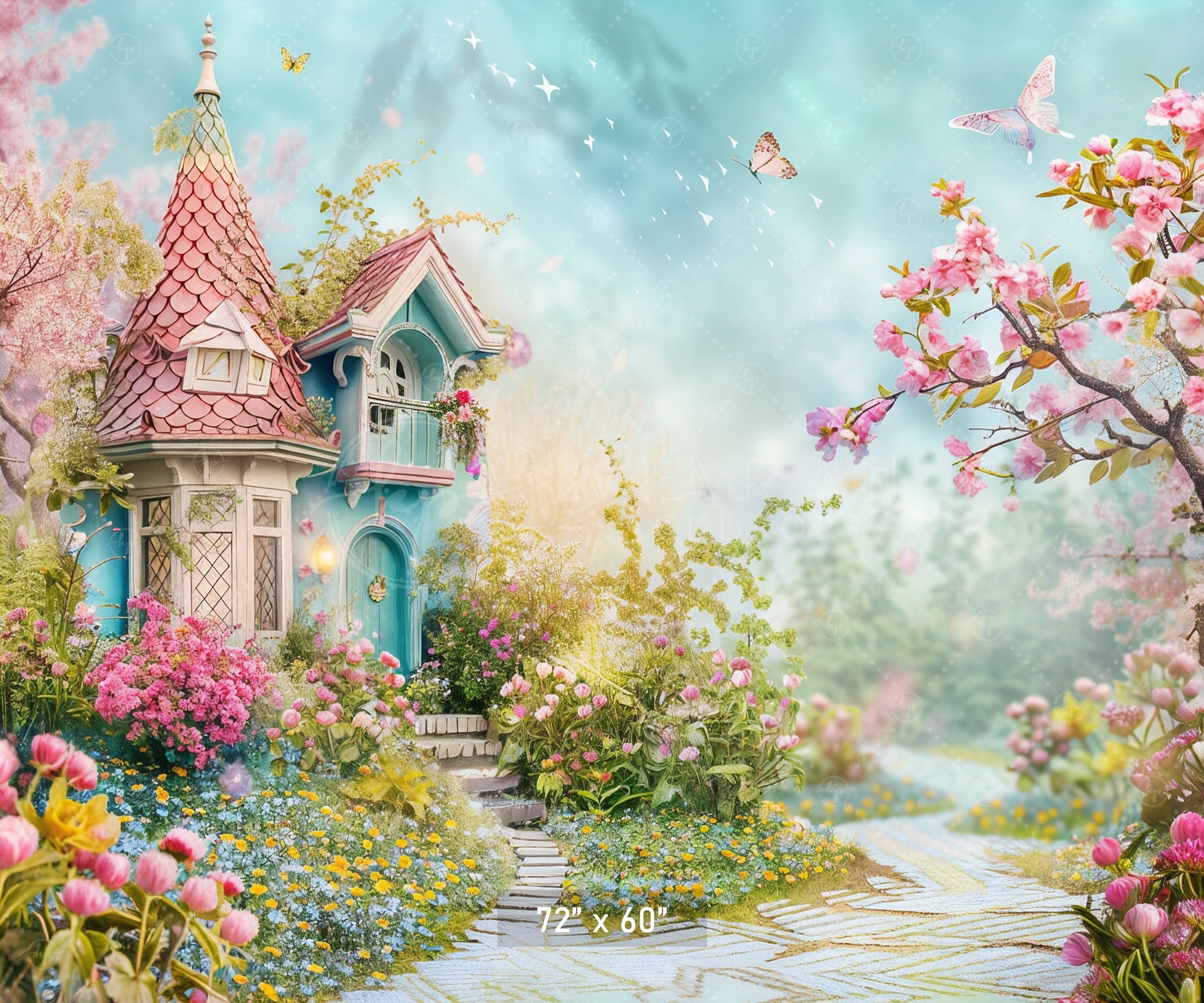 Whimsical Garden Cottage Pathway Backdrop