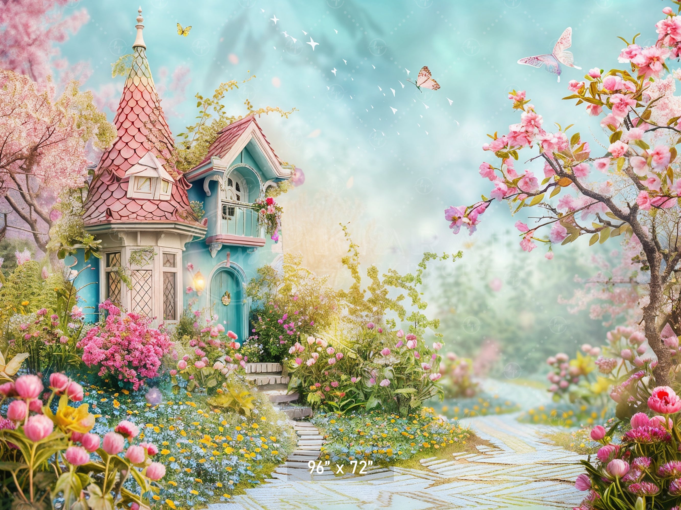 Whimsical Garden Cottage Pathway Backdrop