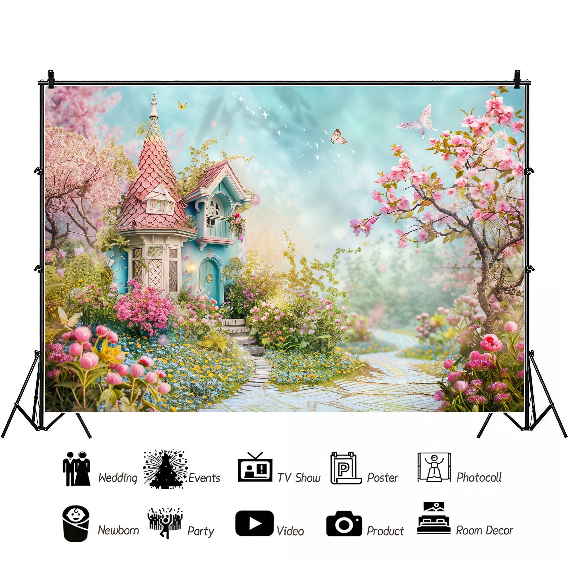 Whimsical Garden Cottage Pathway Backdrop