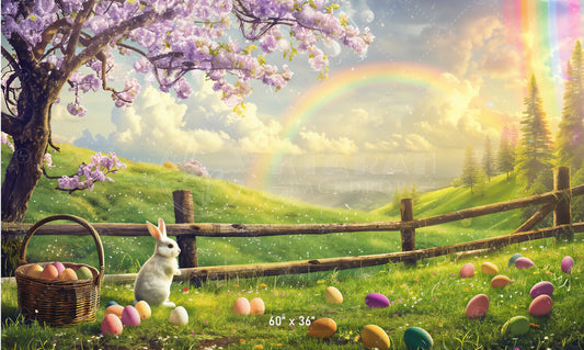 Easter Meadow with Rainbow Backdrop