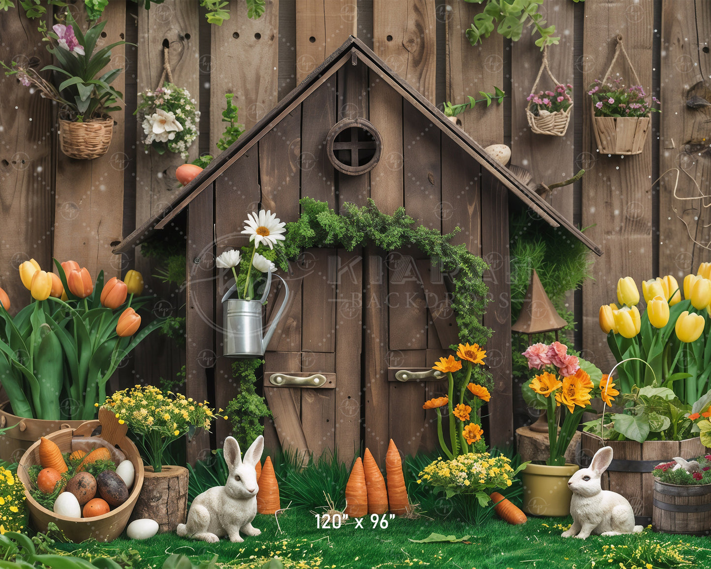 Rustic Garden Bunny House Backdrop