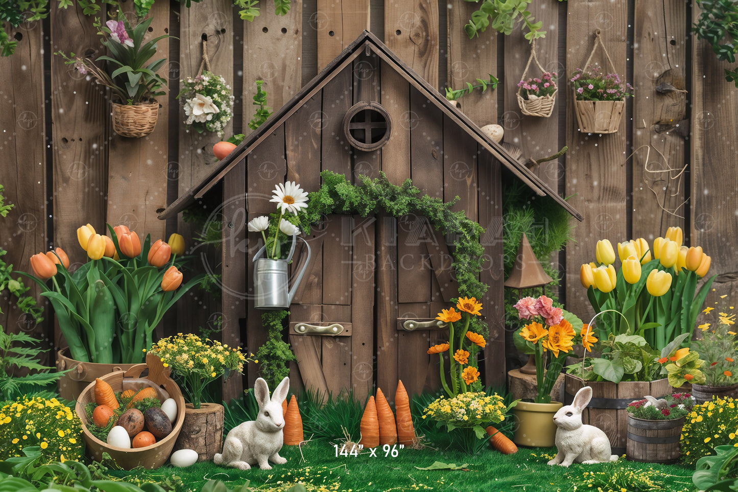 Rustic Garden Bunny House Backdrop