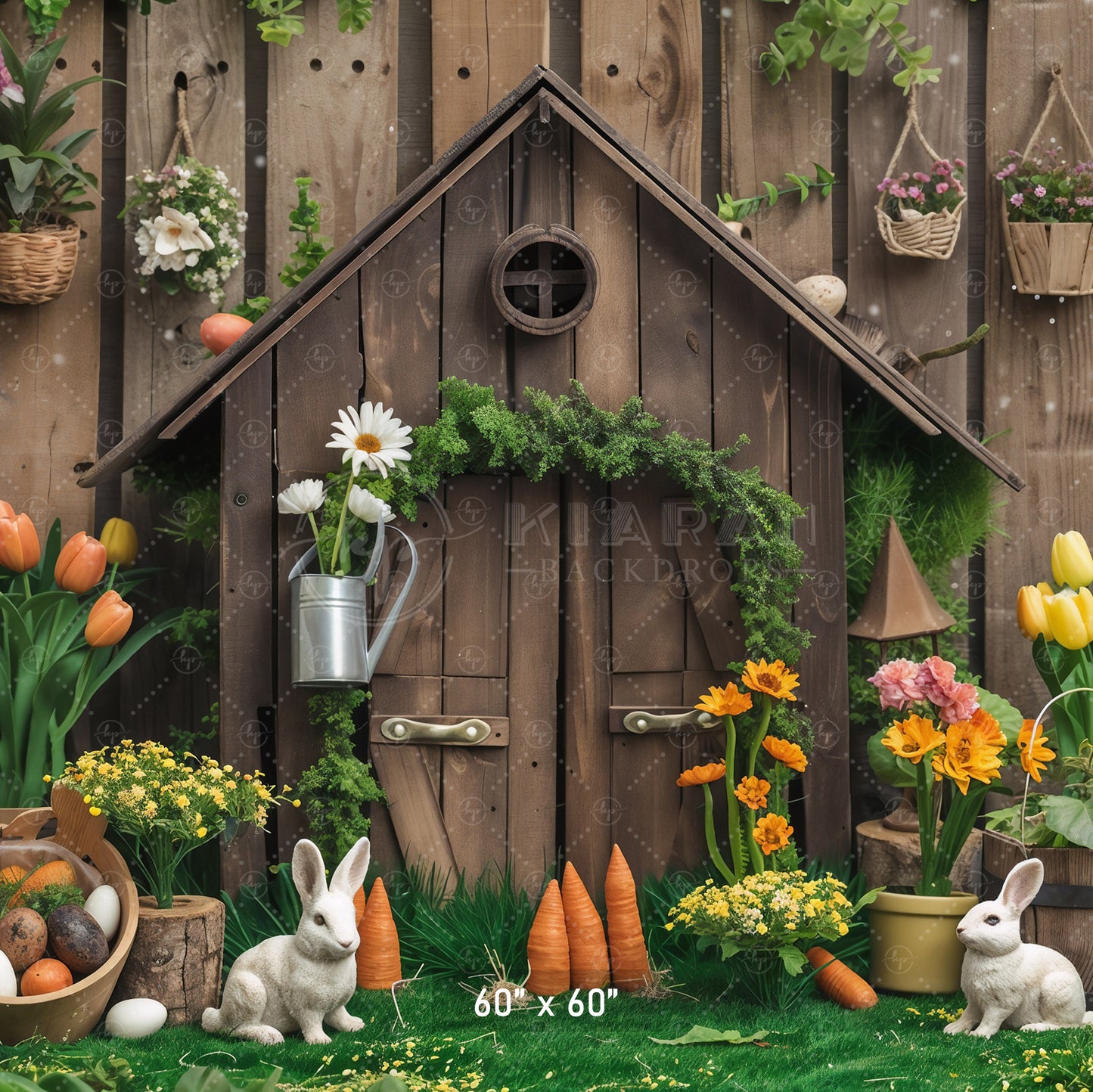 Rustic Garden Bunny House Backdrop