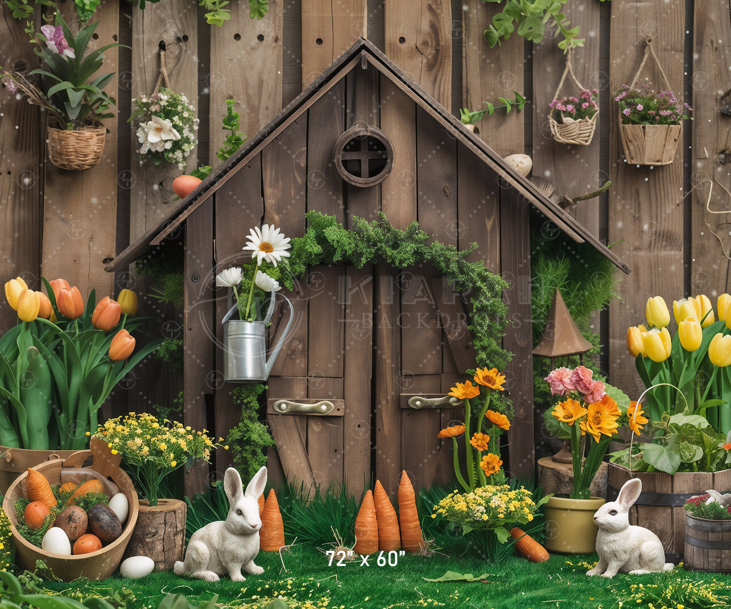 Rustic Garden Bunny House Backdrop