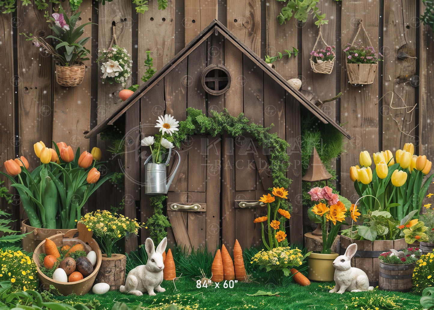 Rustic Garden Bunny House Backdrop