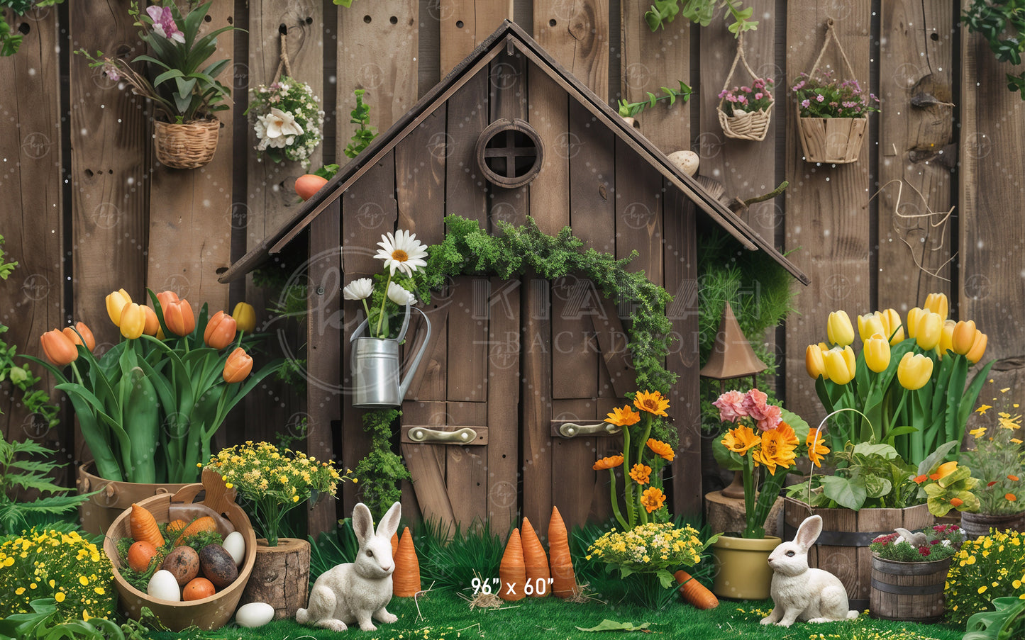 Rustic Garden Bunny House Backdrop