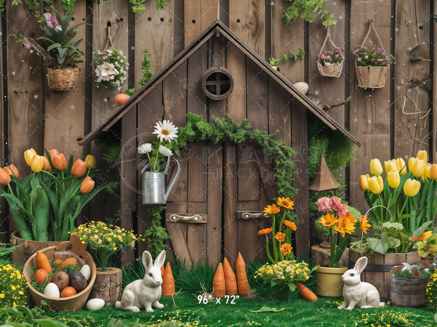 Rustic Garden Bunny House Backdrop