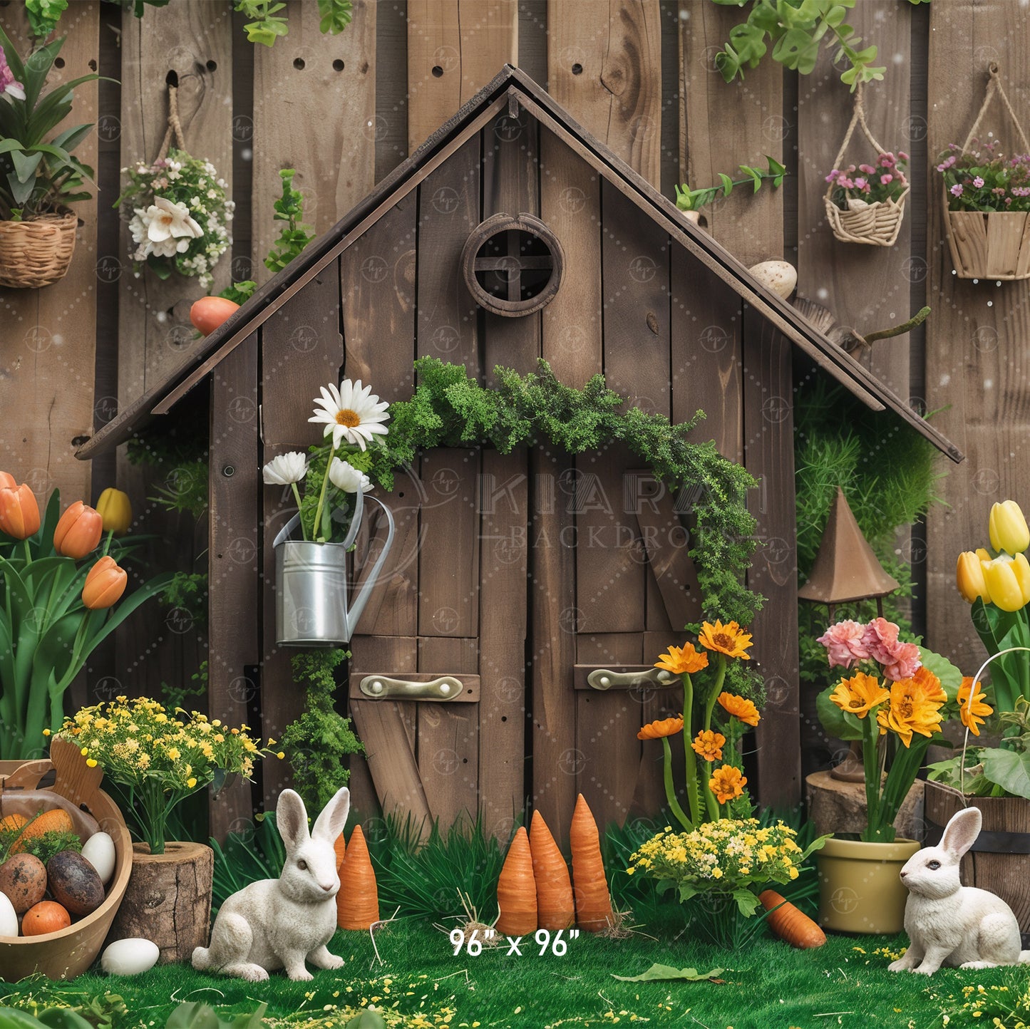 Rustic Garden Bunny House Backdrop