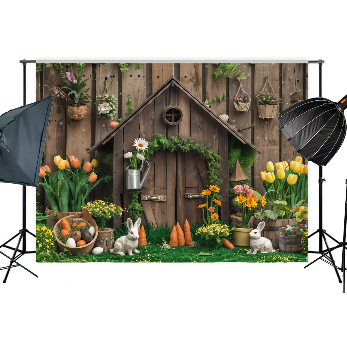 Rustic Garden Bunny House Backdrop – Kiarah Backdrops
