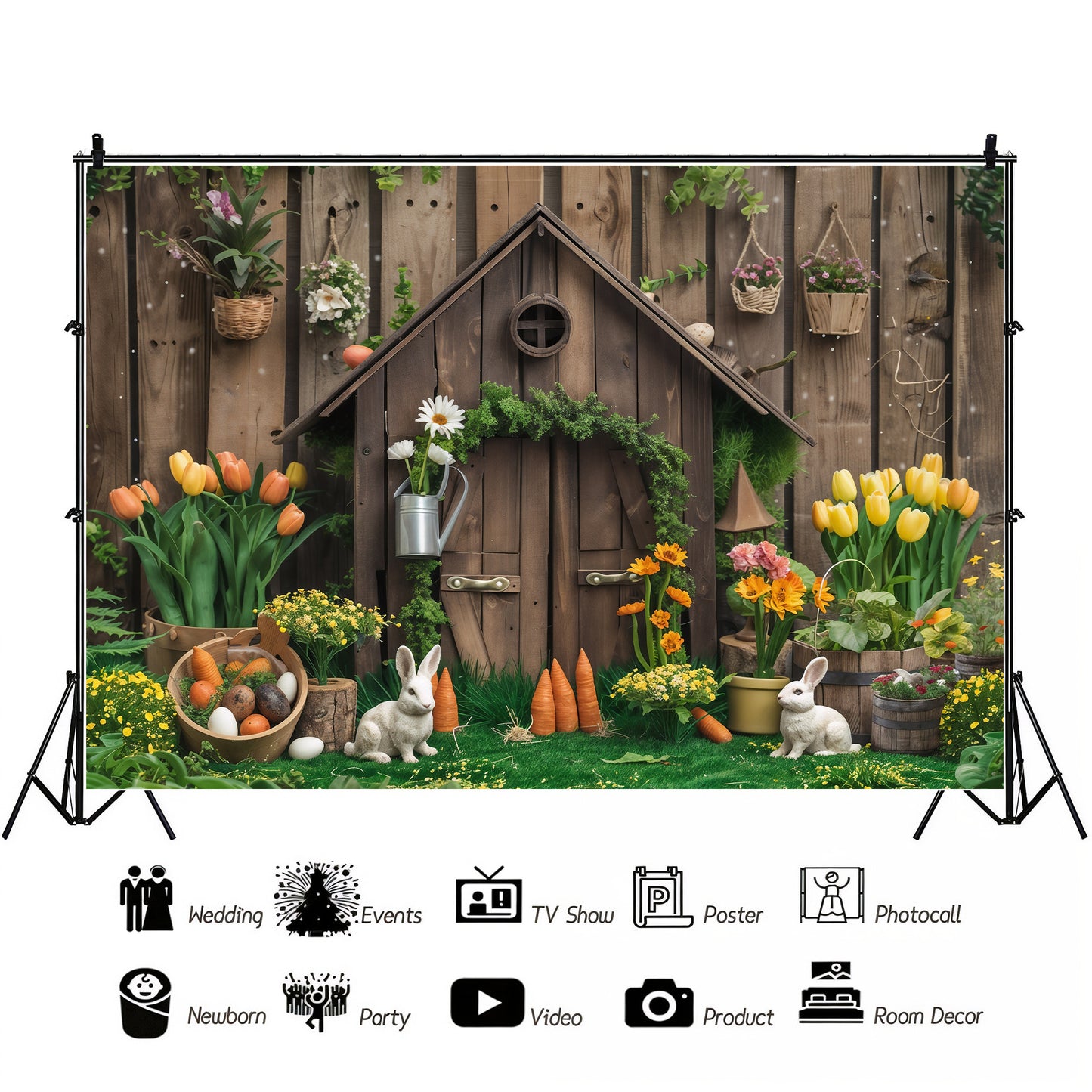 Rustic Garden Bunny House Backdrop