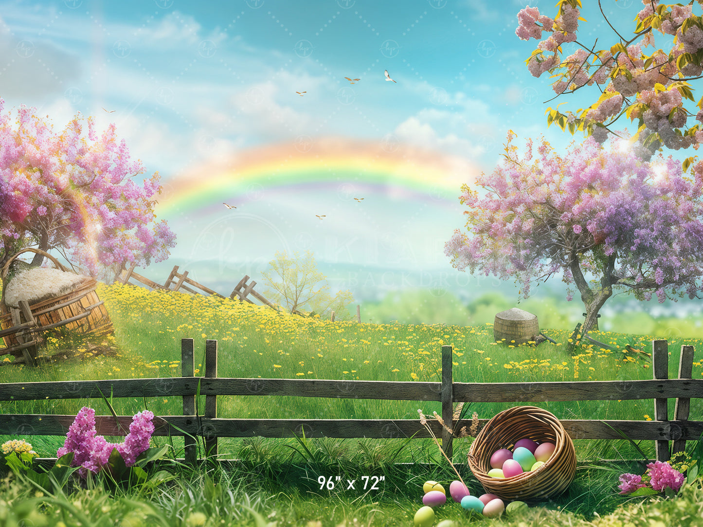 Pastel Easter Meadow with Rainbow Backdrop