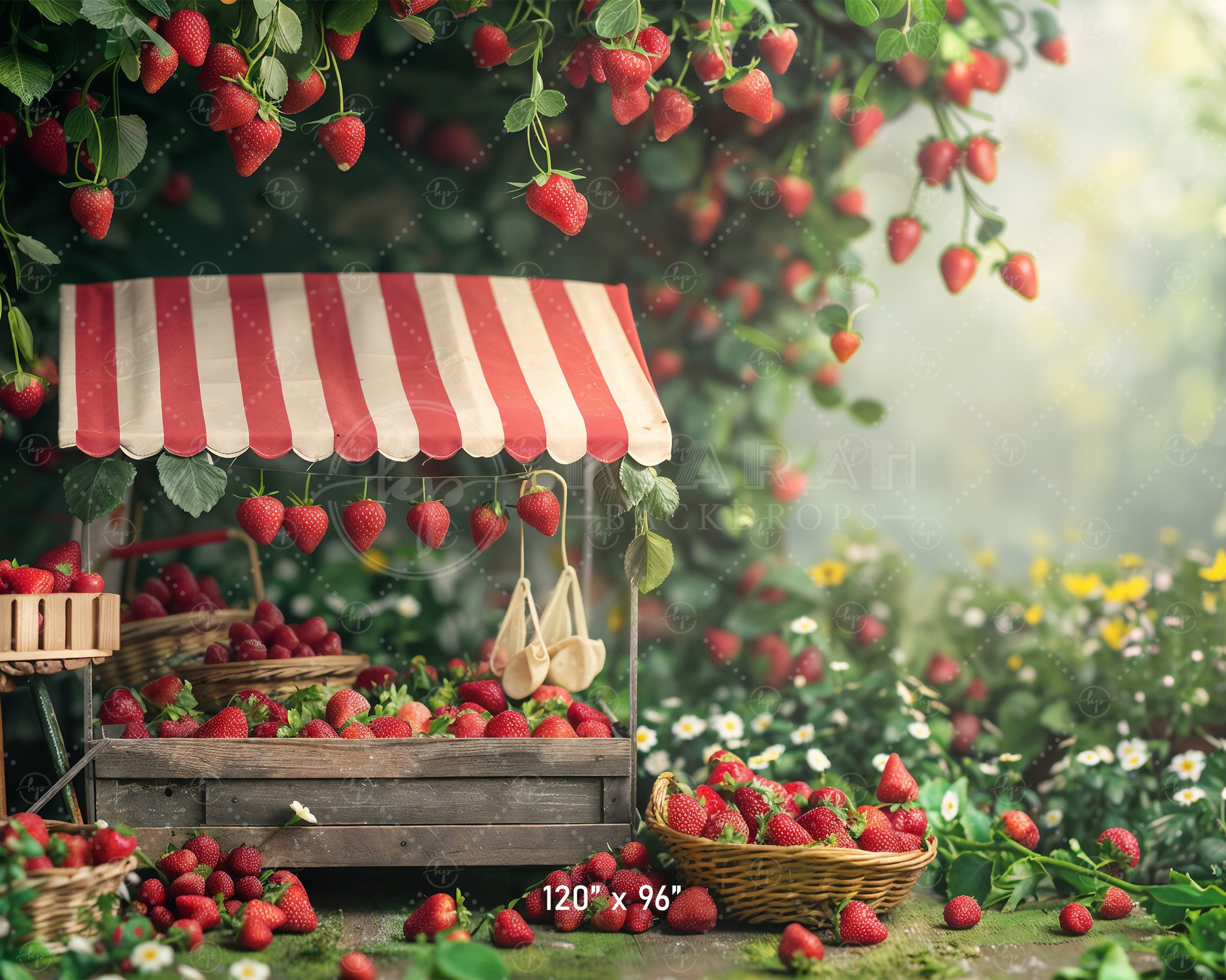 Rustic Strawberry Market Stall Backdrop