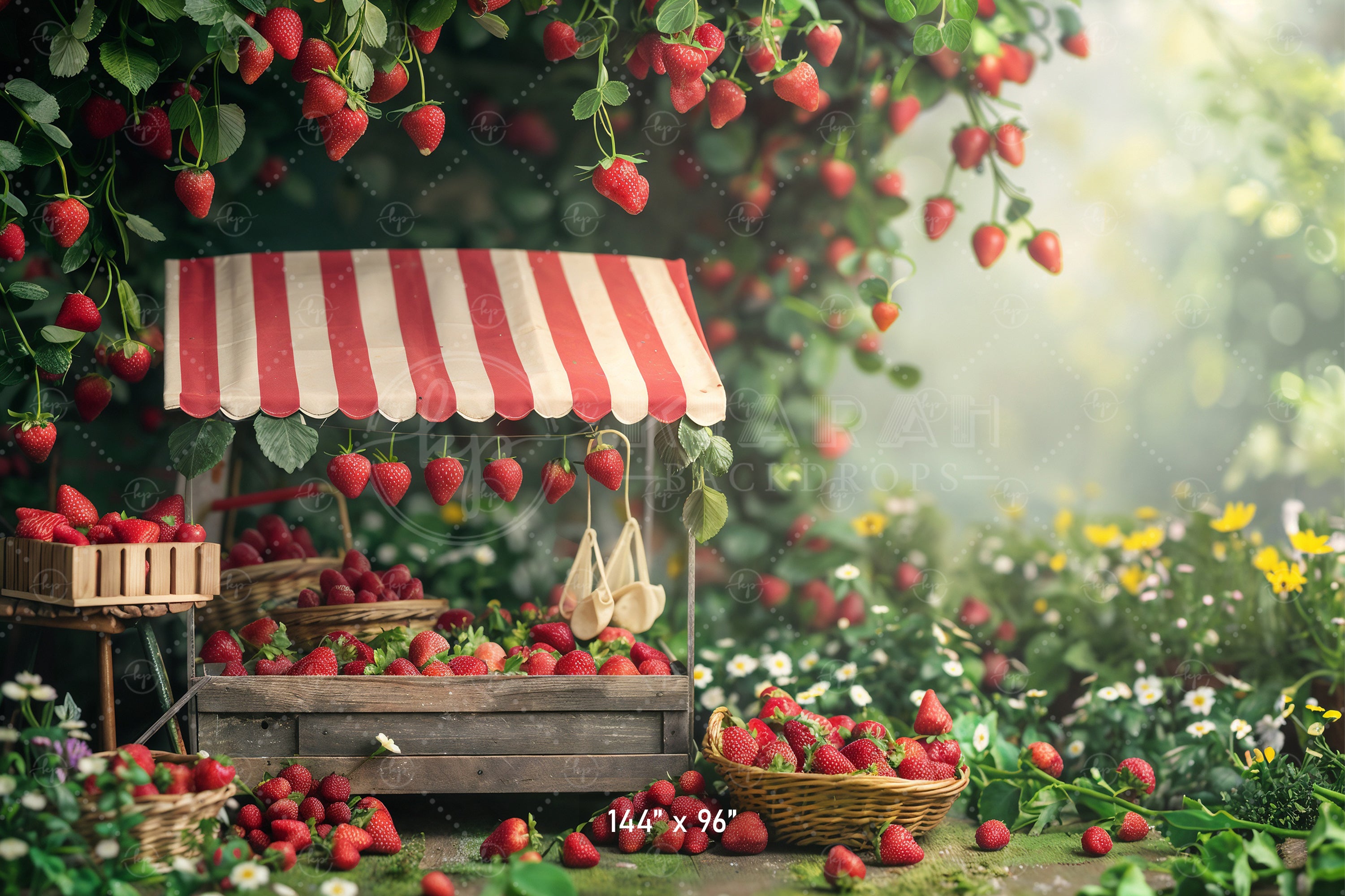 Rustic Strawberry Market Stall Backdrop