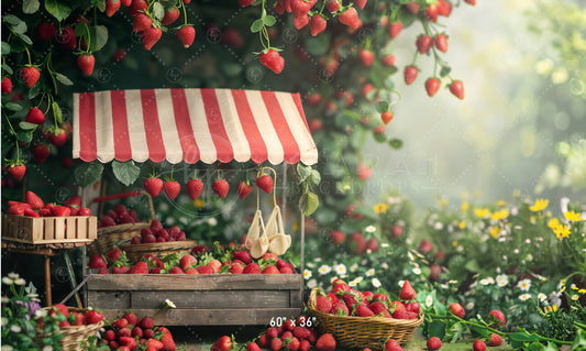 Rustic Strawberry Market Stall Backdrop