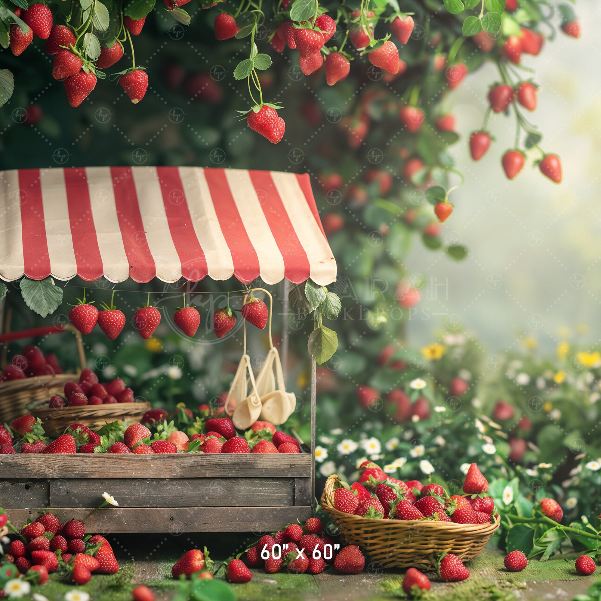 Rustic Strawberry Market Stall Backdrop