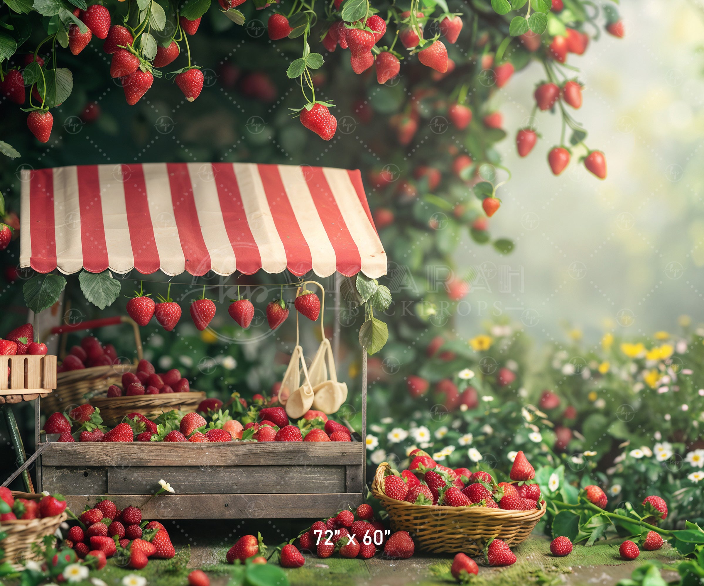 Rustic Strawberry Market Stall Backdrop
