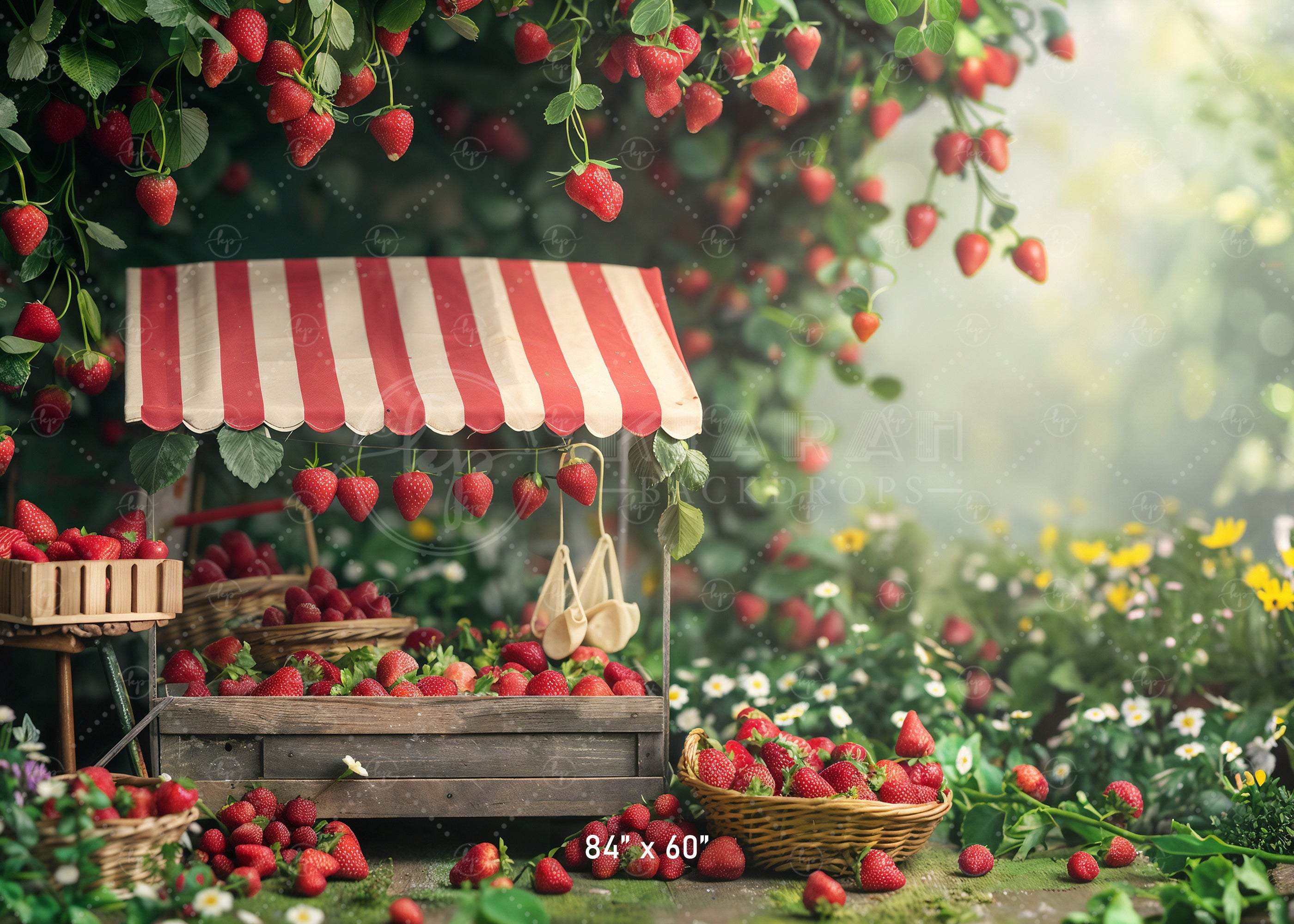 Rustic Strawberry Market Stall Backdrop