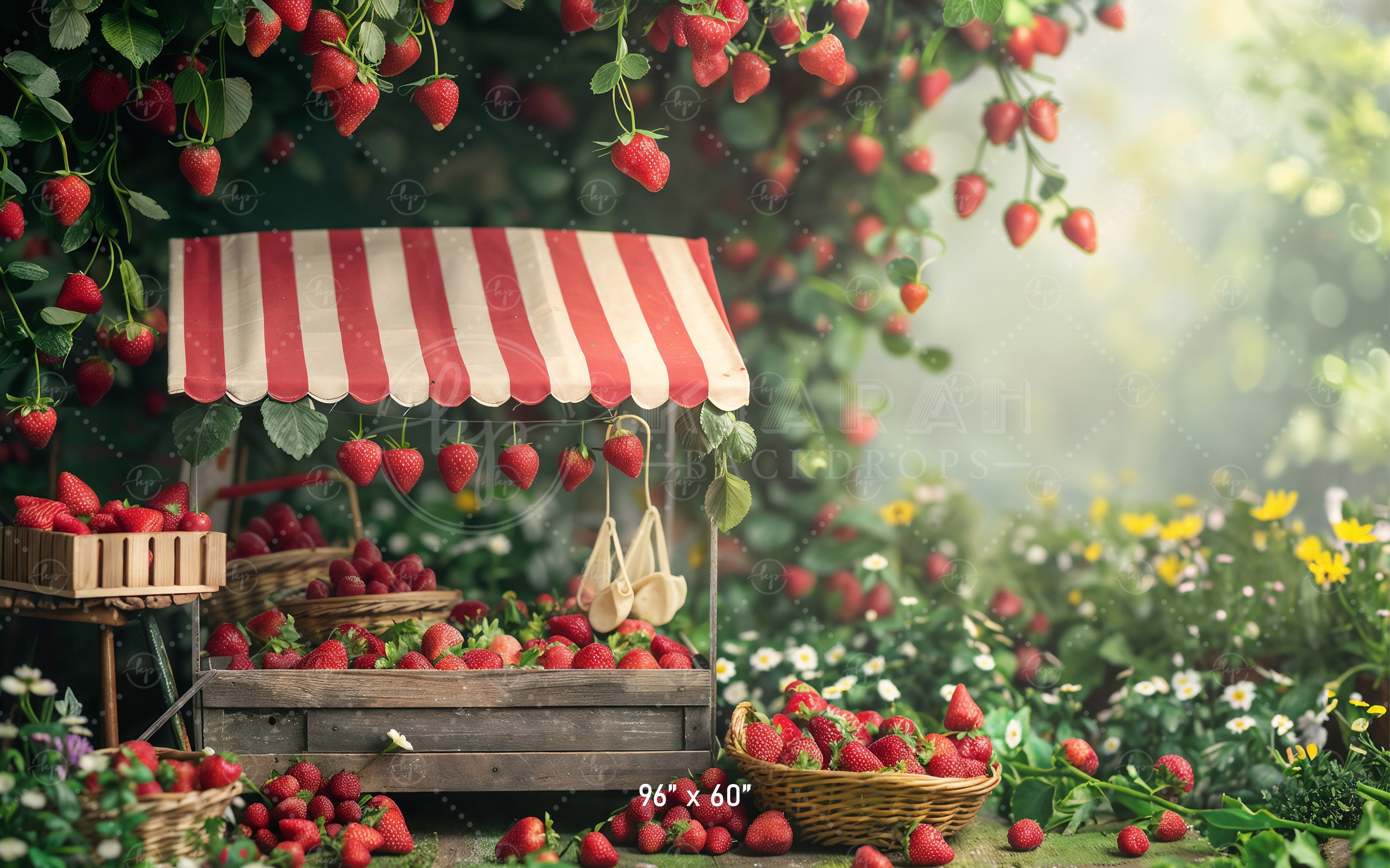 Rustic Strawberry Market Stall Backdrop
