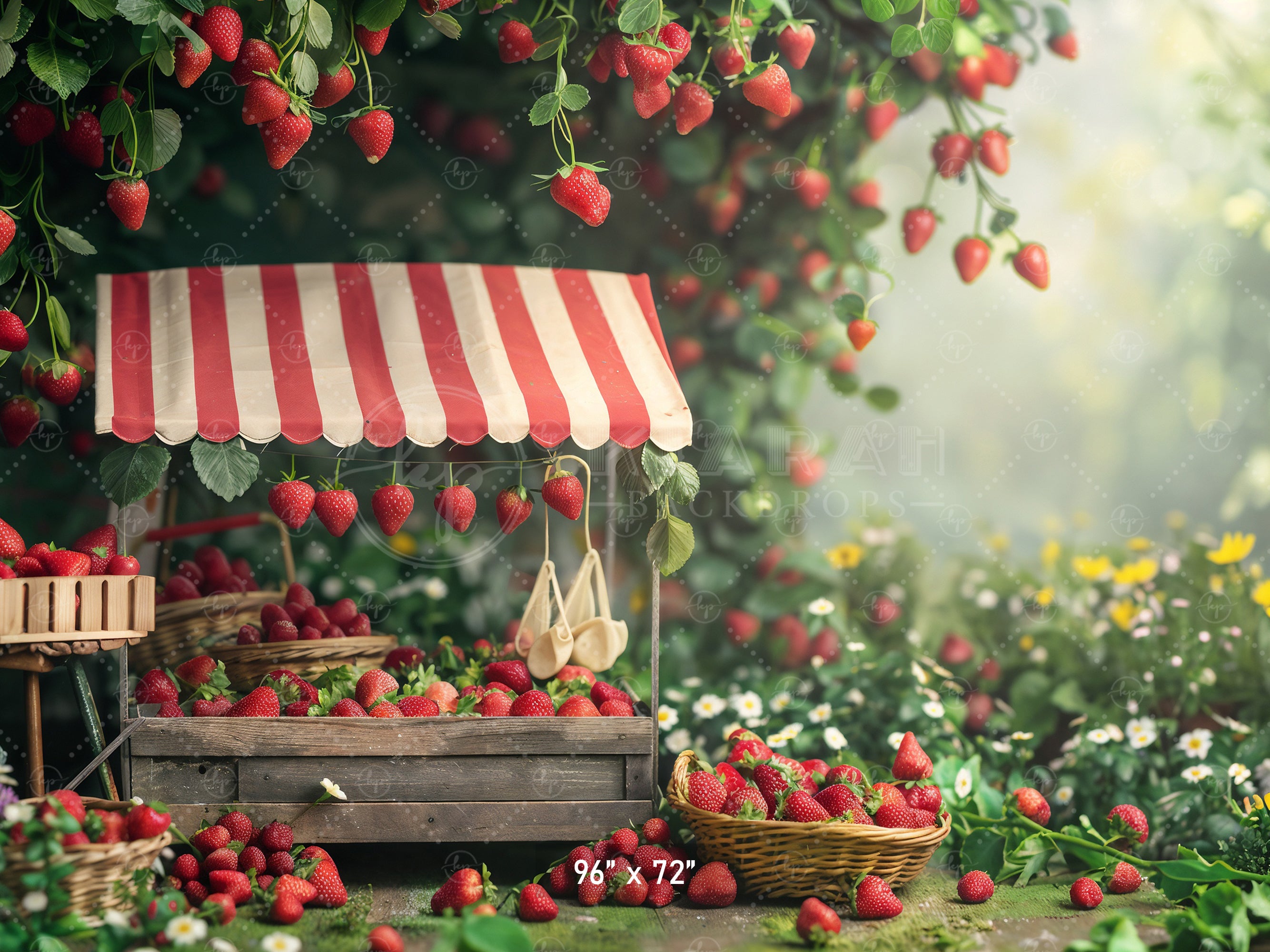 Rustic Strawberry Market Stall Backdrop