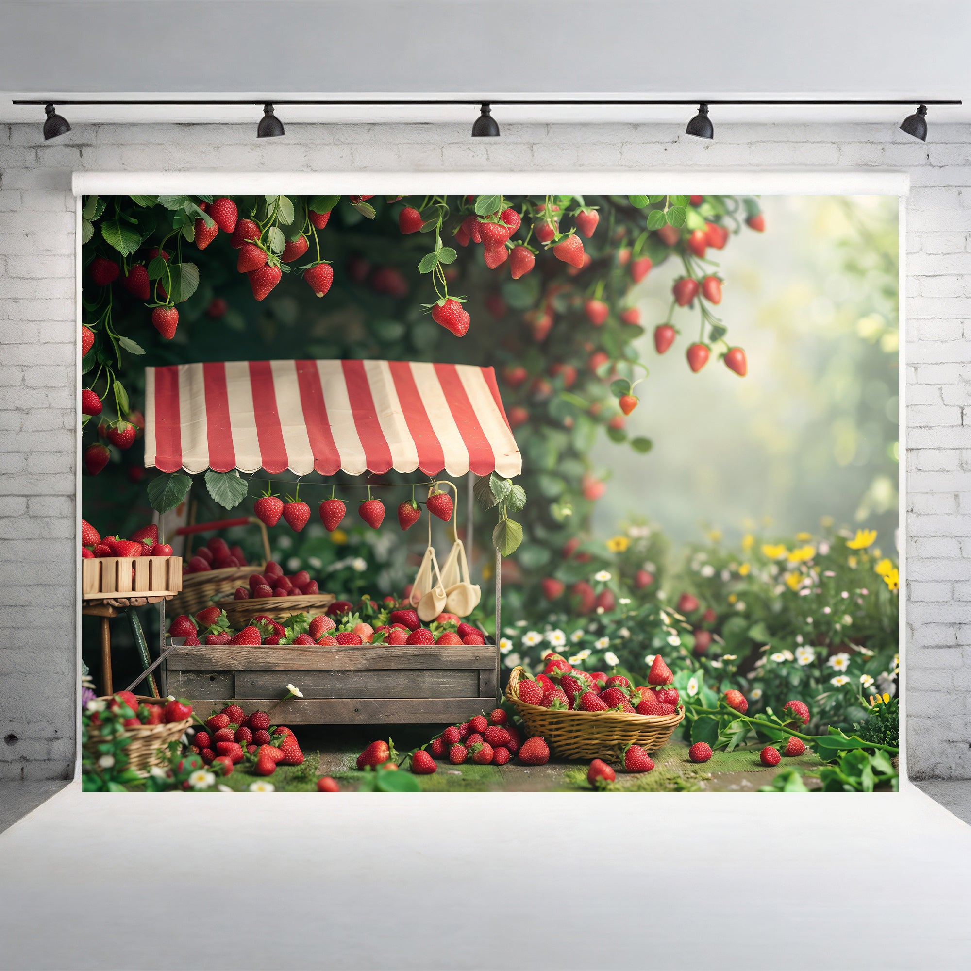 Rustic Strawberry Market Stall Backdrop