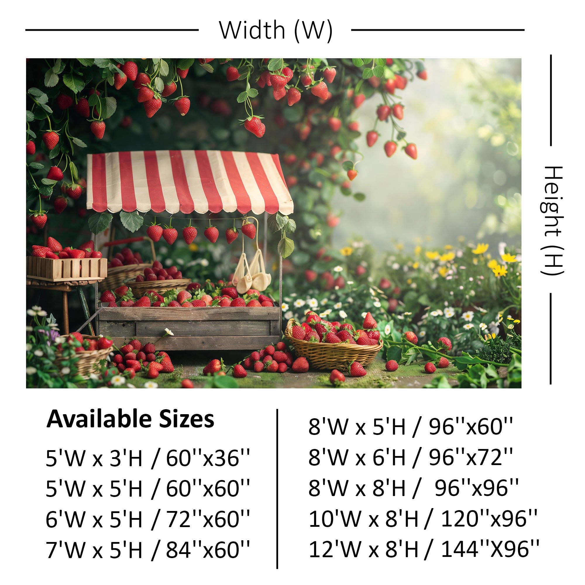Rustic Strawberry Market Stall Backdrop