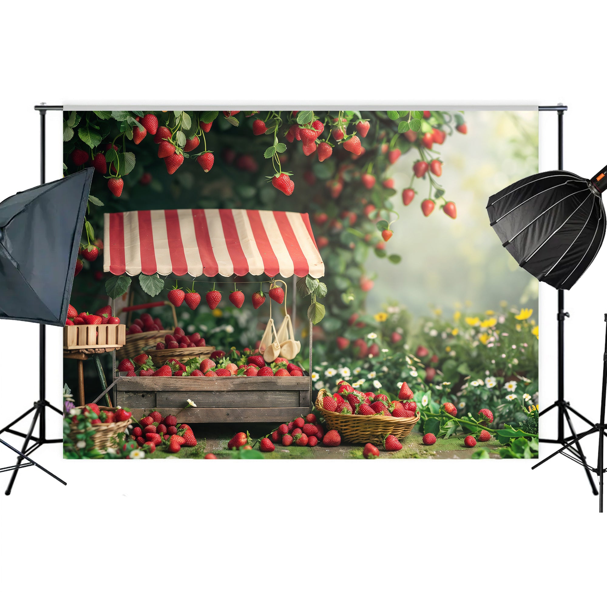 Rustic Strawberry Market Stall Backdrop