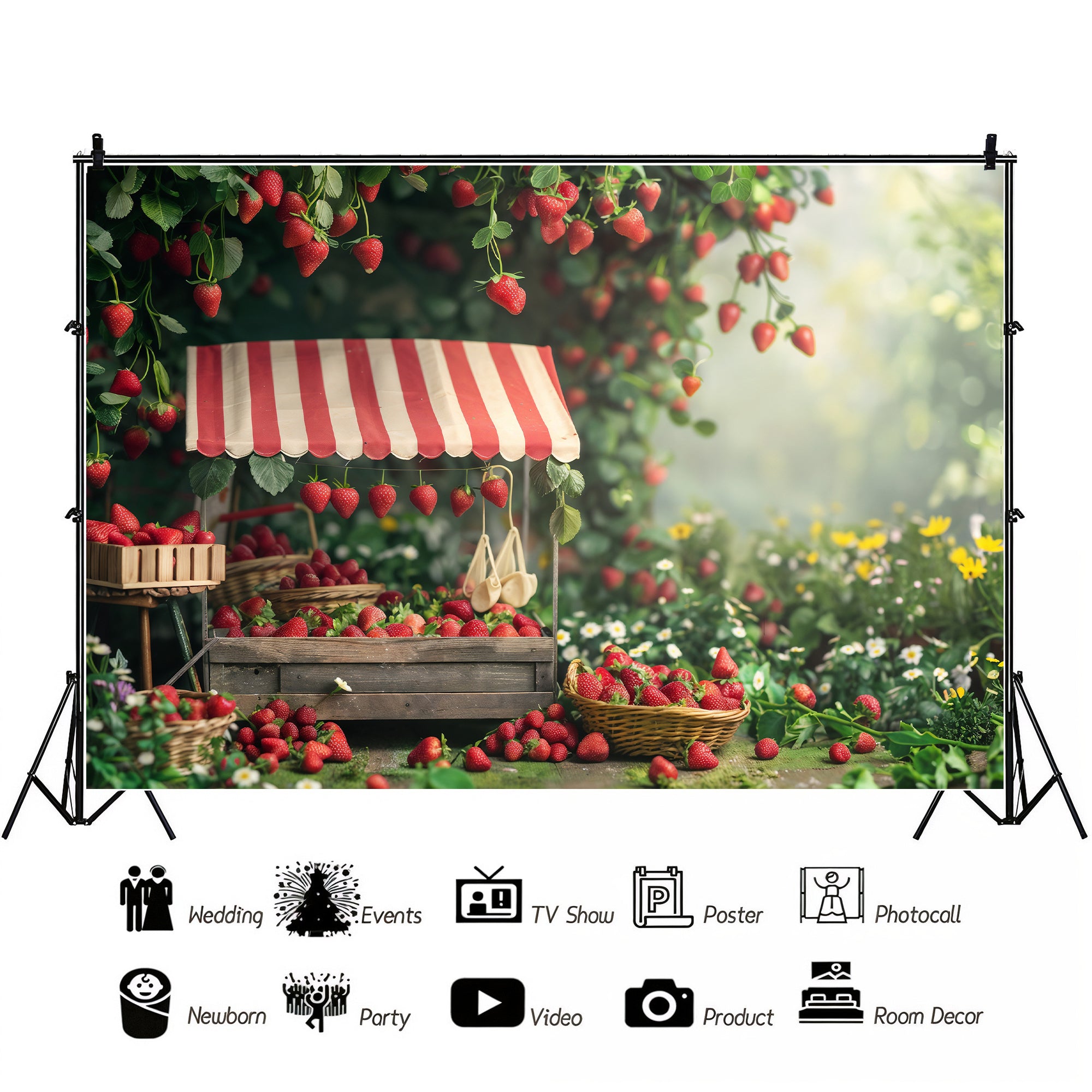 Rustic Strawberry Market Stall Backdrop