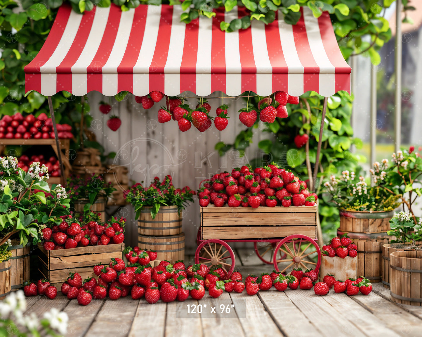 Rustic Strawberry Cart Market Backdrop