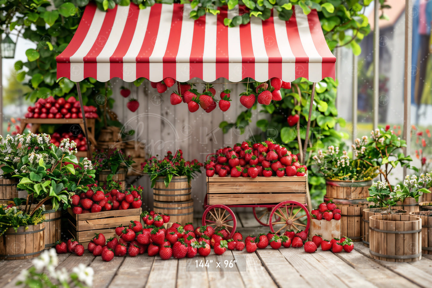 Rustic Strawberry Cart Market Backdrop