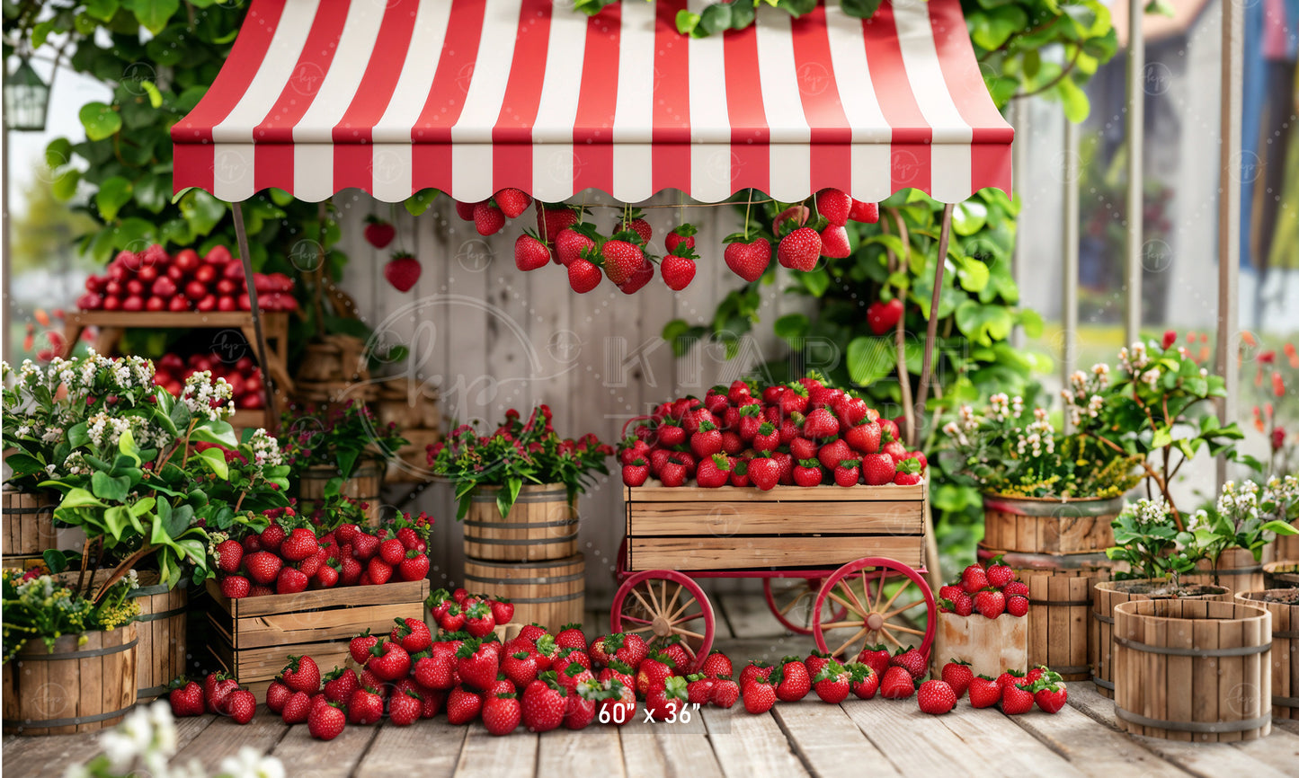 Rustic Strawberry Cart Market Backdrop