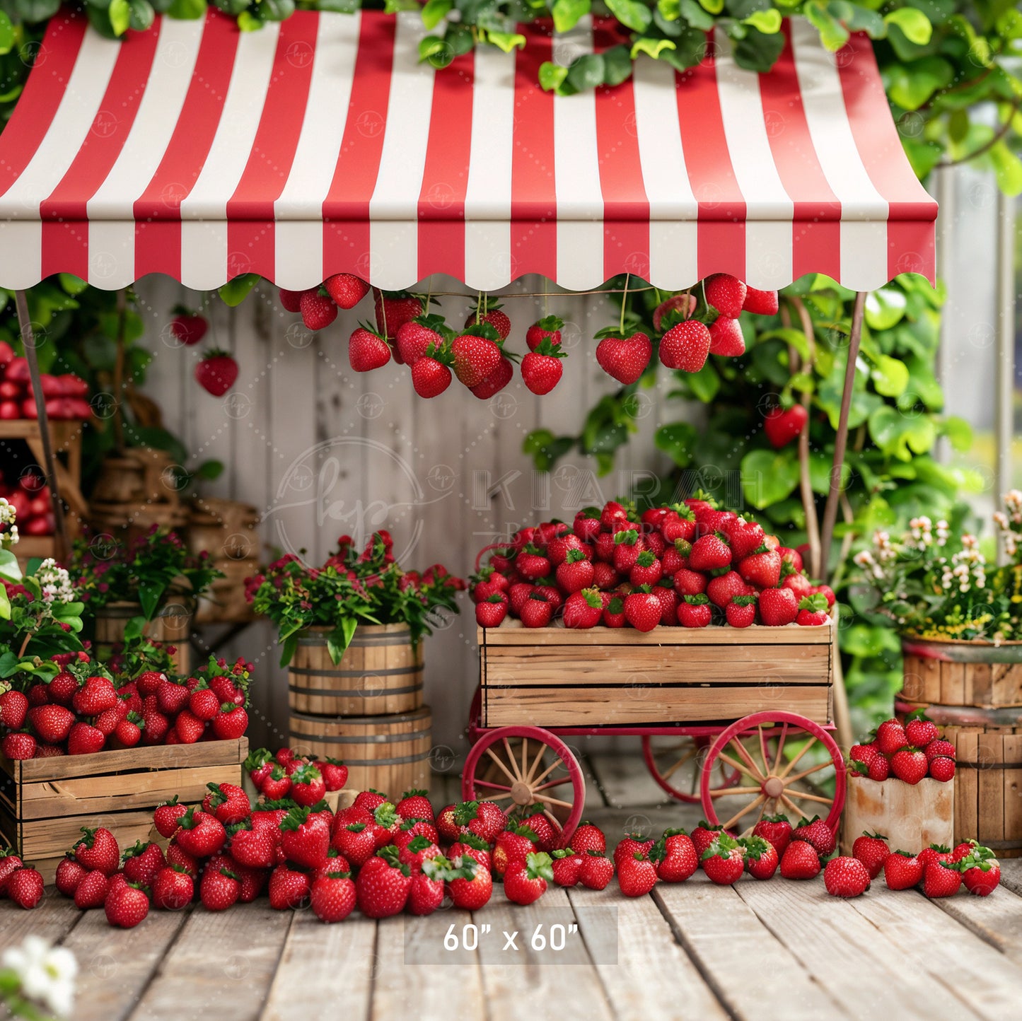 Rustic Strawberry Cart Market Backdrop