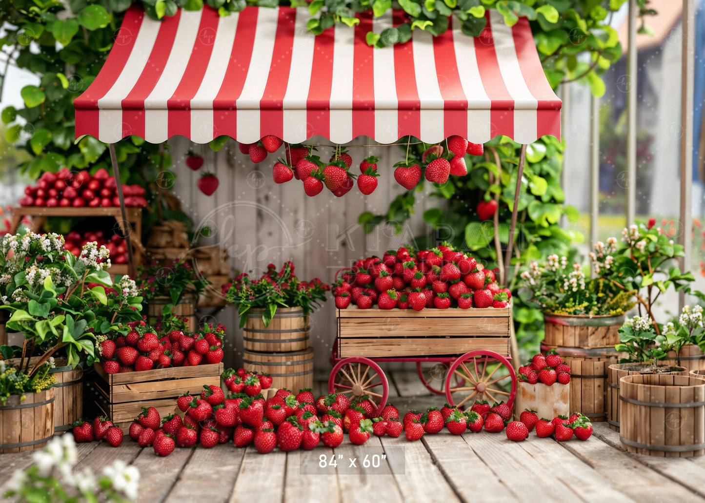 Rustic Strawberry Cart Market Backdrop