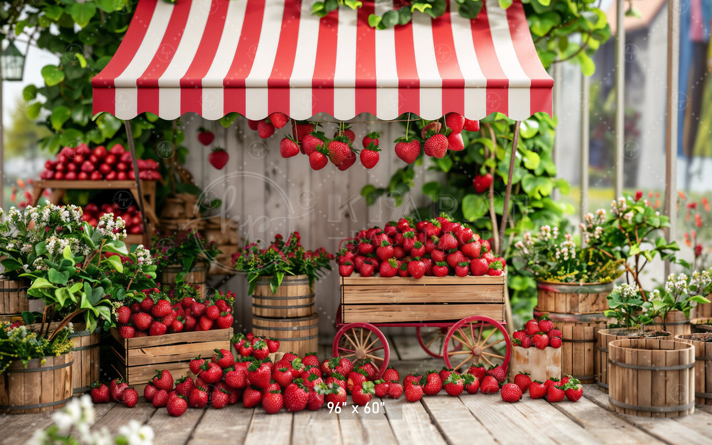 Rustic Strawberry Cart Market Backdrop